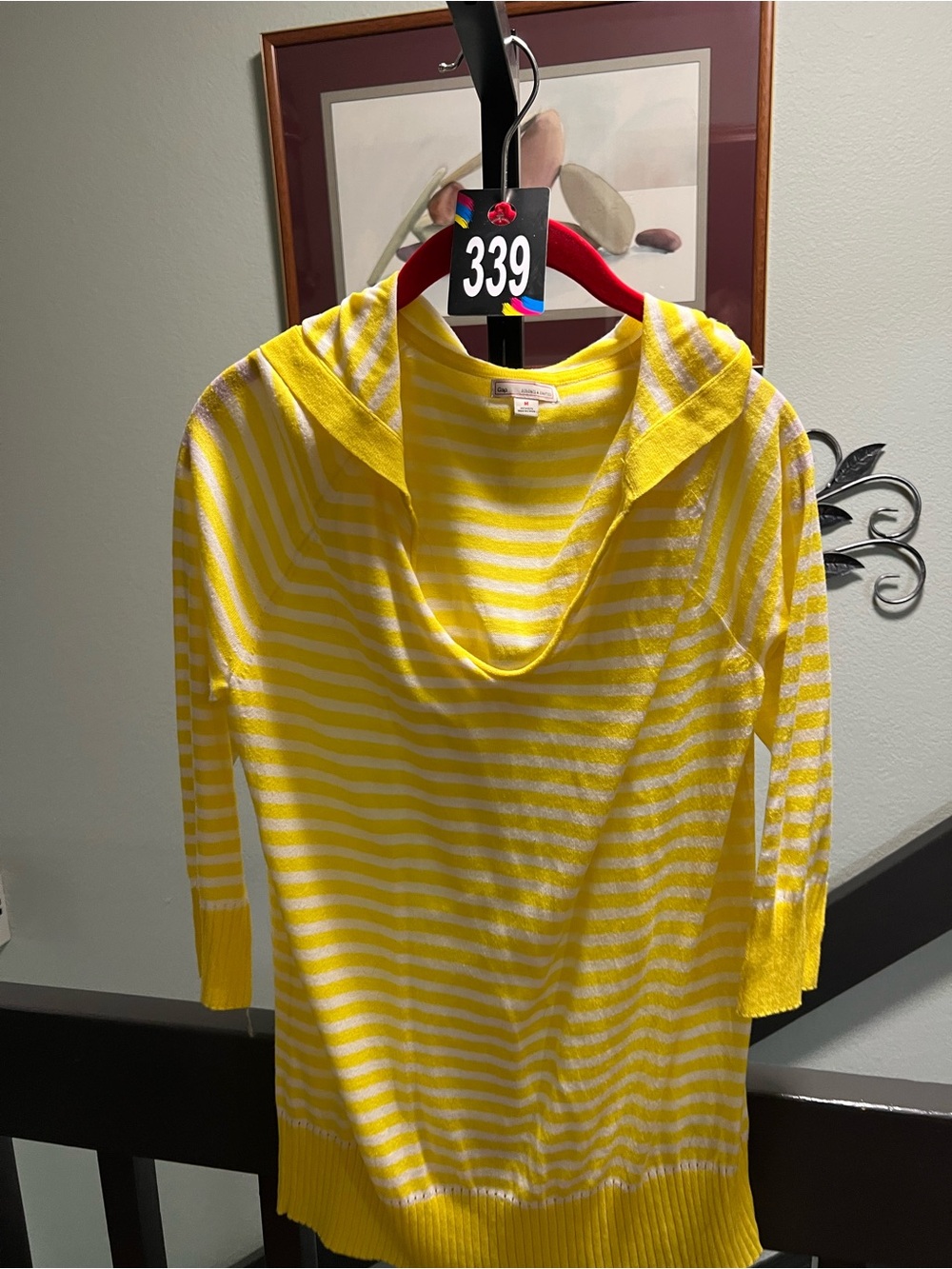 NWOT GAP Yellow & White Striped Hooded Knit Top Medium #339